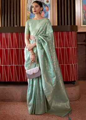 Chinoise Green Woven Tussar Silk Saree