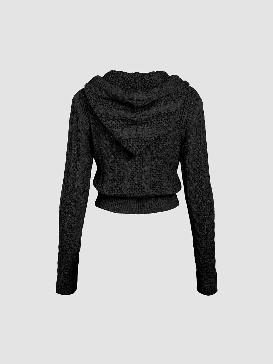 CIDER Womens Zip Up Hoodie Crop Top Hollow Out Knitted Long Sleeve Cardigan Jacket Sweatshirt