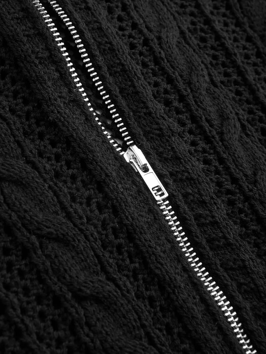 CIDER Womens Zip Up Hoodie Crop Top Hollow Out Knitted Long Sleeve Cardigan Jacket Sweatshirt