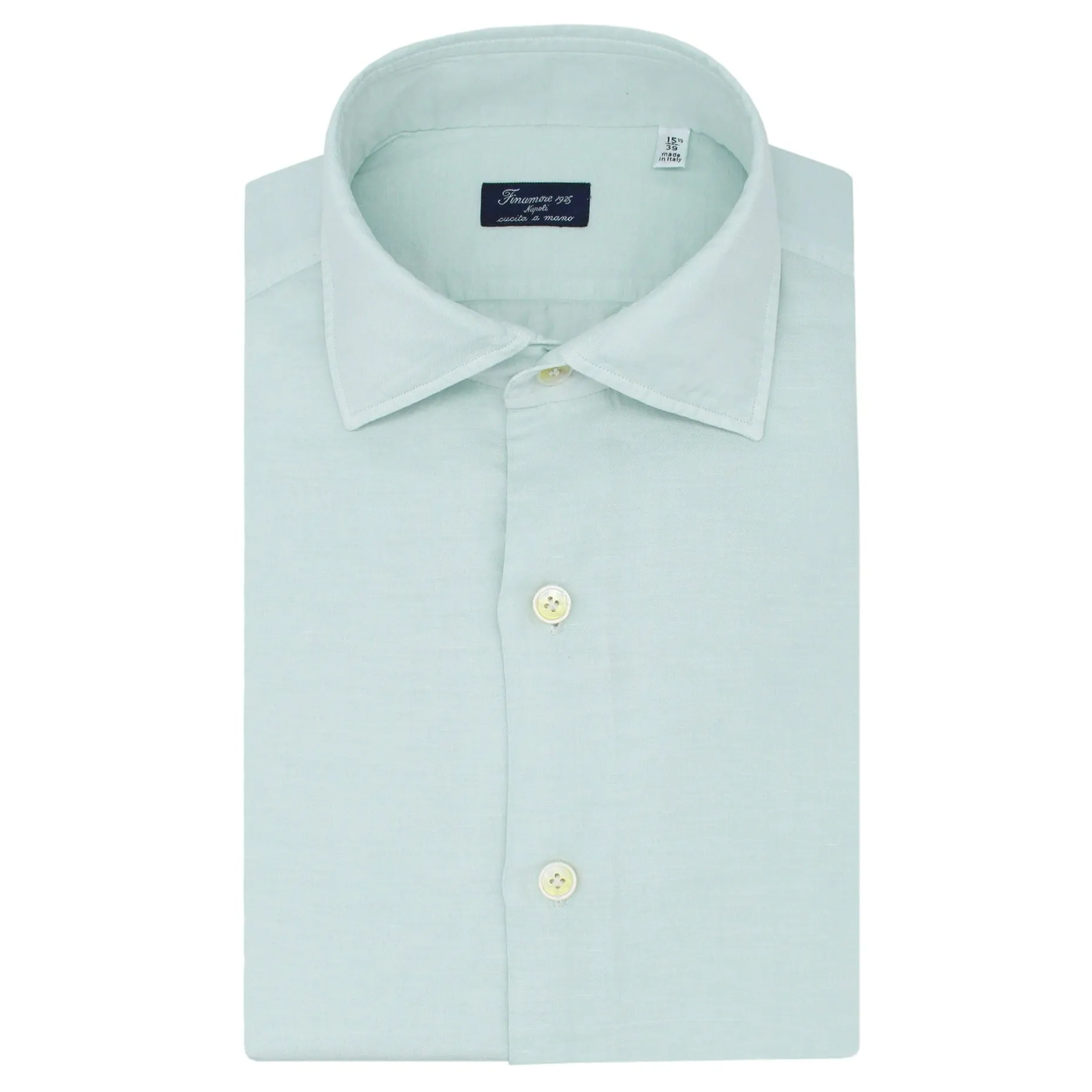 Classic Napoli Shirt with Half French Collar in Light Green Linen and Cotton