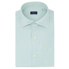 Classic Napoli Shirt with Half French Collar in Light Green Linen and Cotton