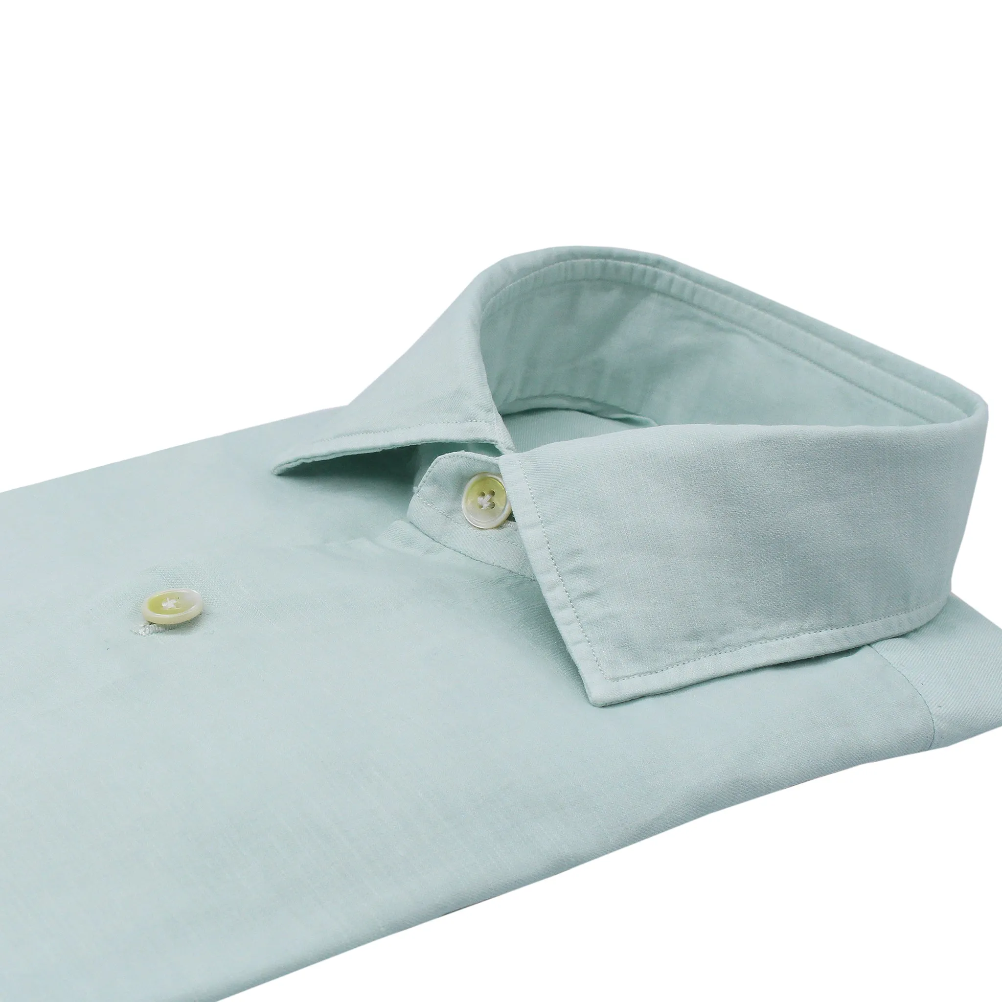 Classic Napoli Shirt with Half French Collar in Light Green Linen and Cotton