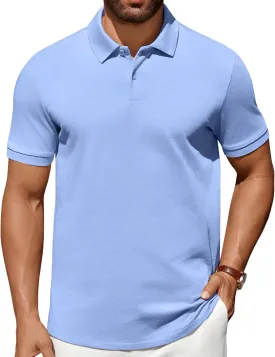 COOFANDY Men's Polo Shirts 100% Cotton Heavyweight Short Sleeve Button Golf Shirts Classic Pullover Ribbed Collar and Cuffs