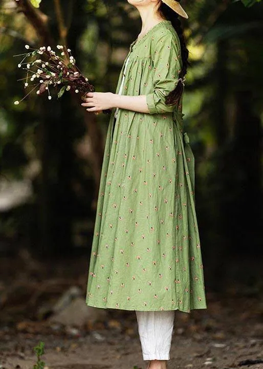 Cotton and Linen Green Floral Shirt For Women
