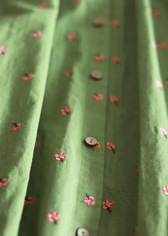Cotton and Linen Green Floral Shirt For Women