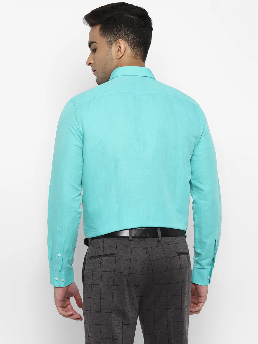 Cotton Linen Light Blue Plain Slim Fit Full Sleeve Formal Shirt
