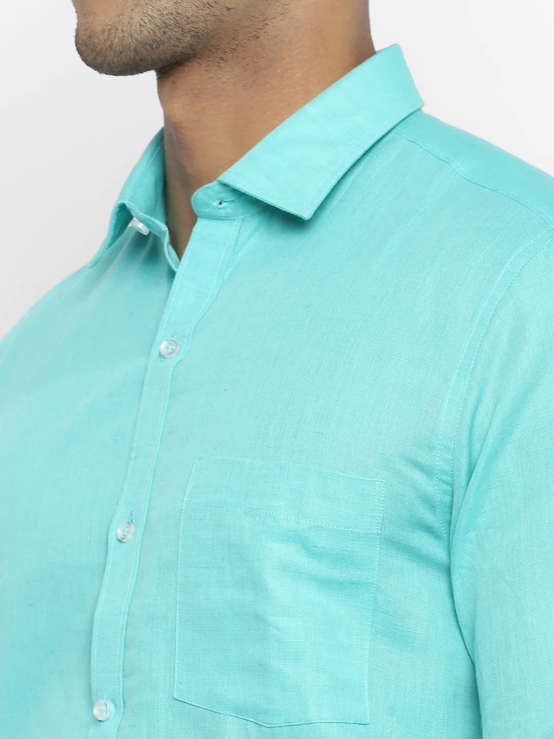 Cotton Linen Light Blue Plain Slim Fit Full Sleeve Formal Shirt