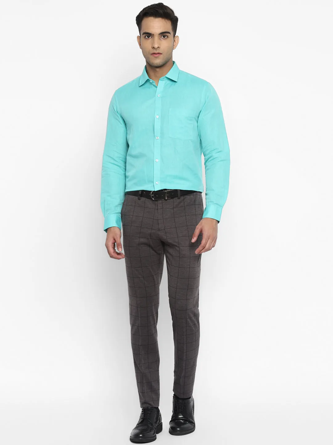 Cotton Linen Light Blue Plain Slim Fit Full Sleeve Formal Shirt