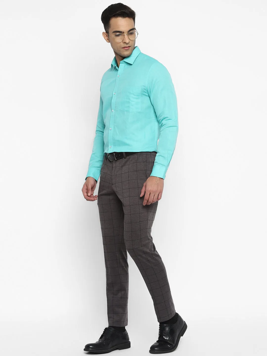 Cotton Linen Light Blue Plain Slim Fit Full Sleeve Formal Shirt
