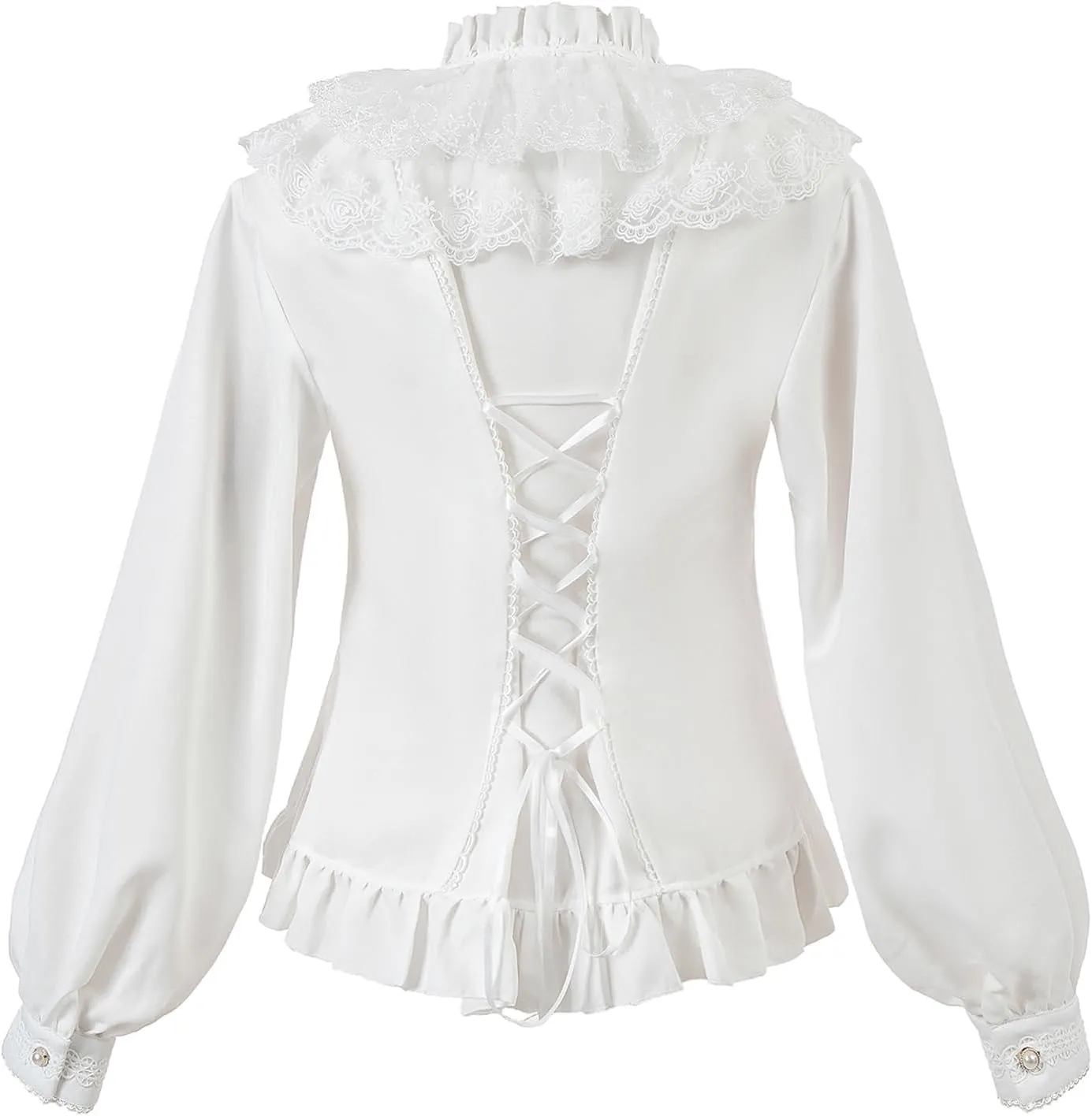 CR ROLECOS Women Victorian Blouse High Collar Lace Ruffled Shirt Tops