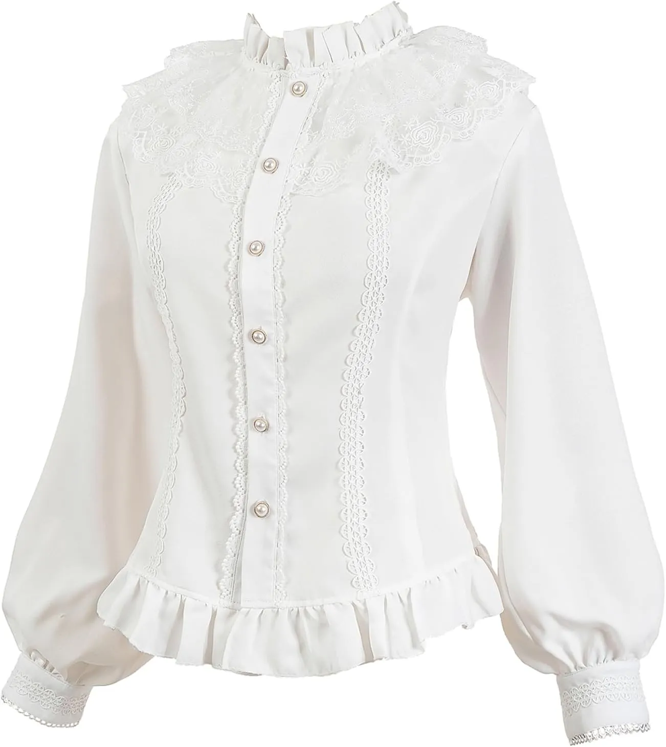 CR ROLECOS Women Victorian Blouse High Collar Lace Ruffled Shirt Tops