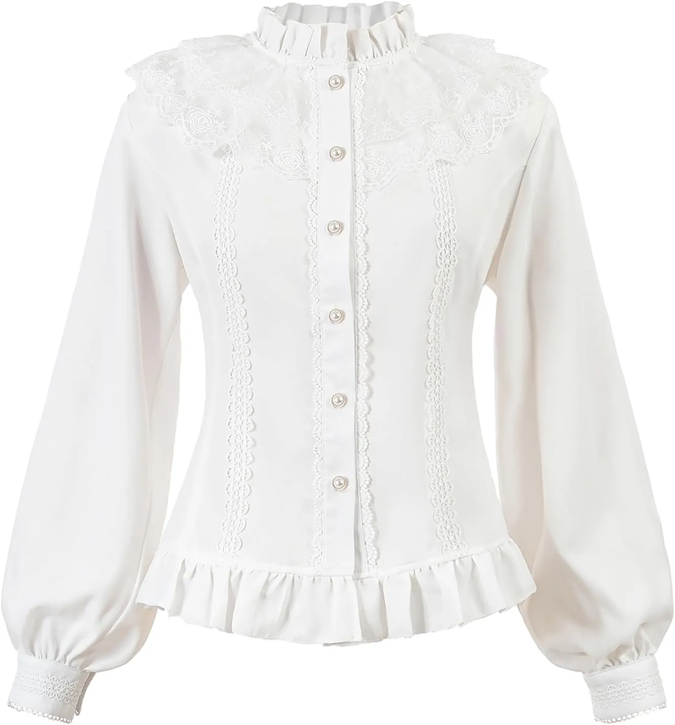 CR ROLECOS Women Victorian Blouse High Collar Lace Ruffled Shirt Tops