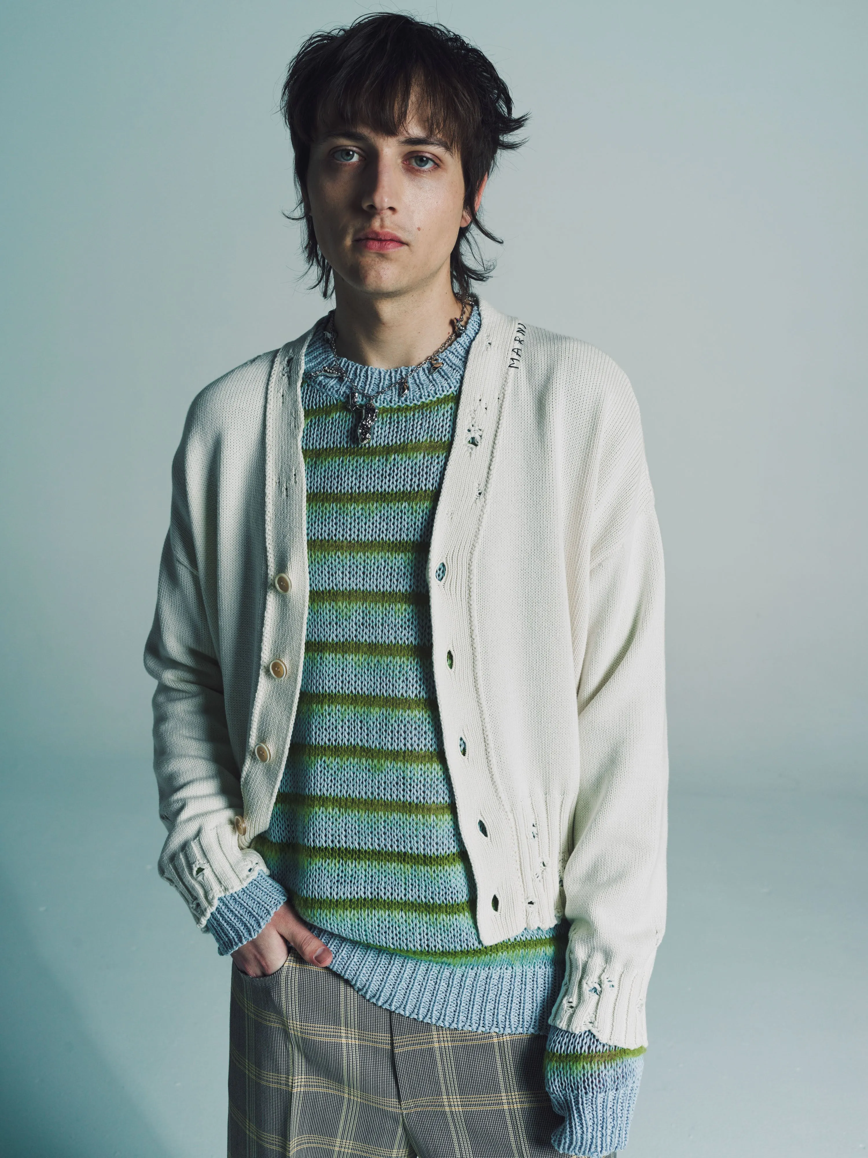Cream Wool Distressed Cardigan
