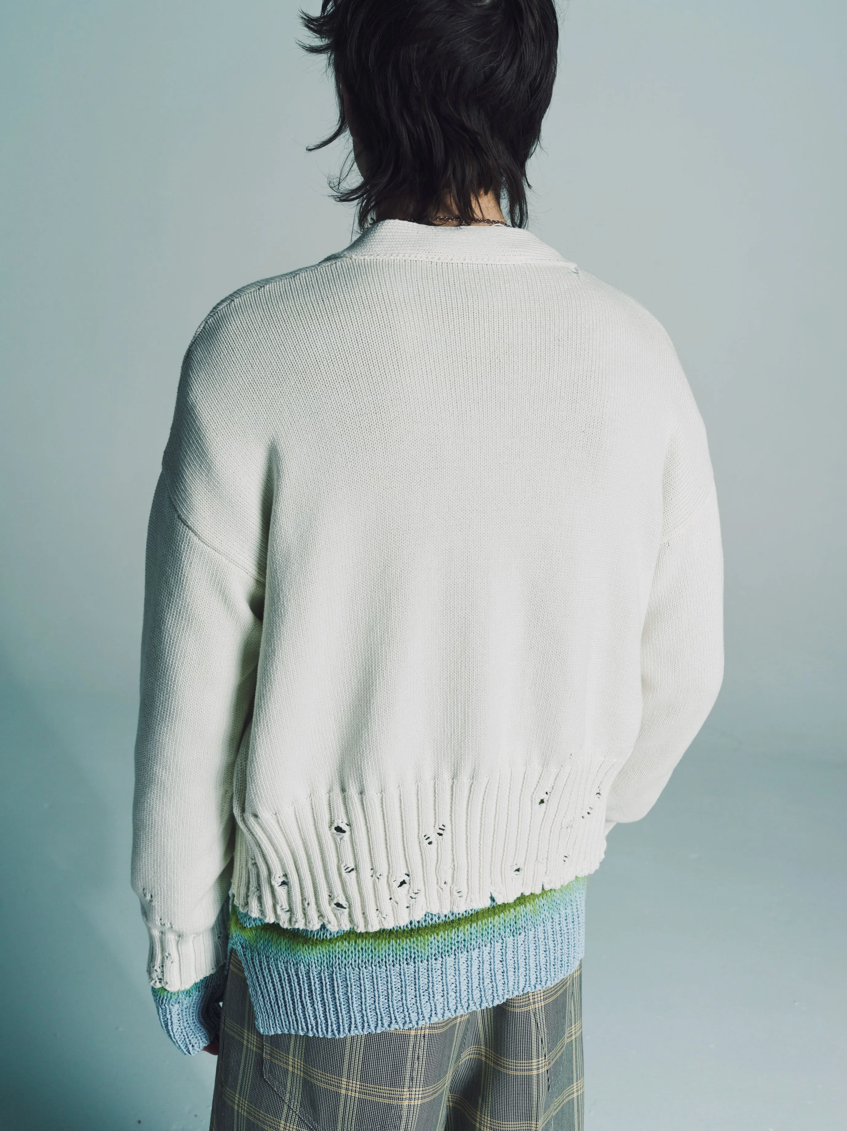 Cream Wool Distressed Cardigan