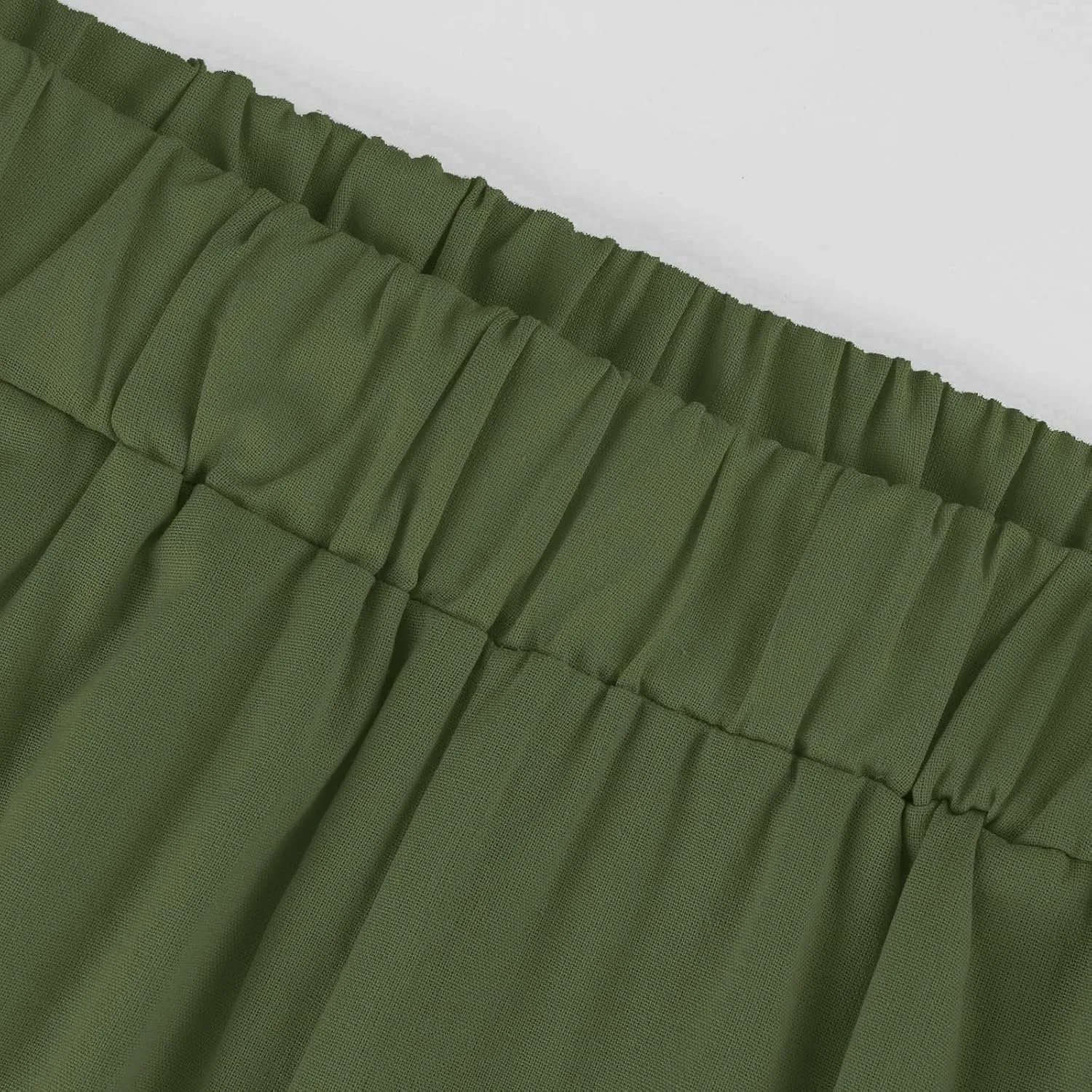 Cropped Linen Pants Women Summer Elastic Waist Straight Leg Plus Size Crop Pants Casual Beach Trousers with Pockets