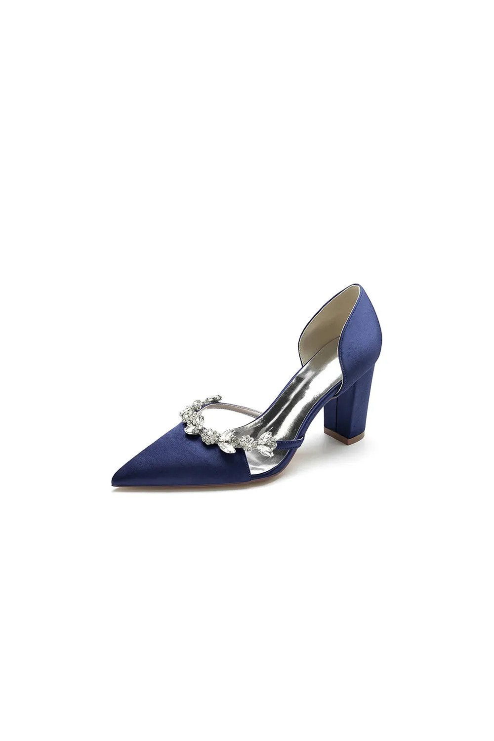 Crystal Strap Pointed Toe Block Heel Sandals