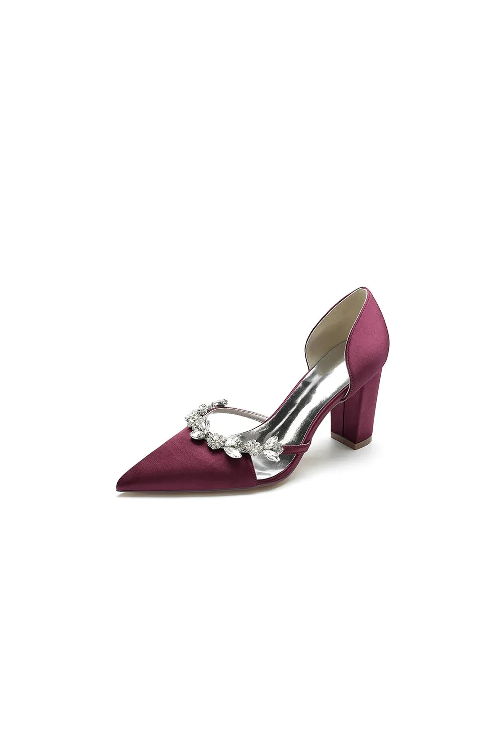 Crystal Strap Pointed Toe Block Heel Sandals