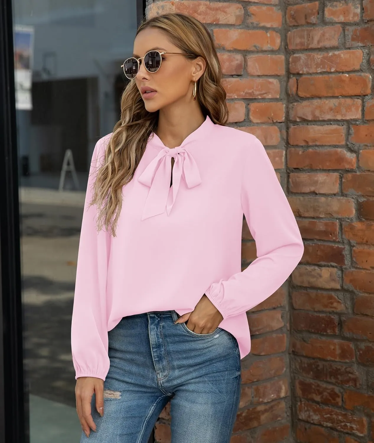 CZYINXIAN Womens Dressy Chiffon Blouse Business Work Casual Tie Neck Shirt Tops
