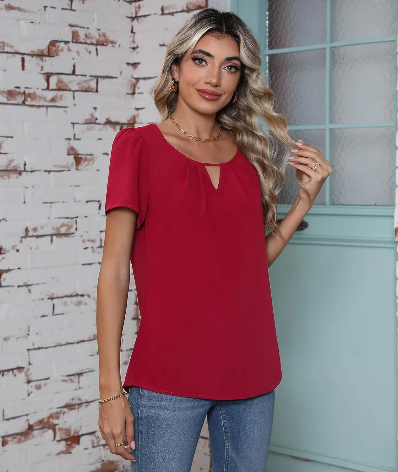 CZYINXIAN Women's Summer Casual Short Sleeve Blouse Dressy Round Neck Business Chiffon Top Shirt
