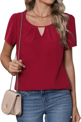 CZYINXIAN Women's Summer Casual Short Sleeve Blouse Dressy Round Neck Business Chiffon Top Shirt
