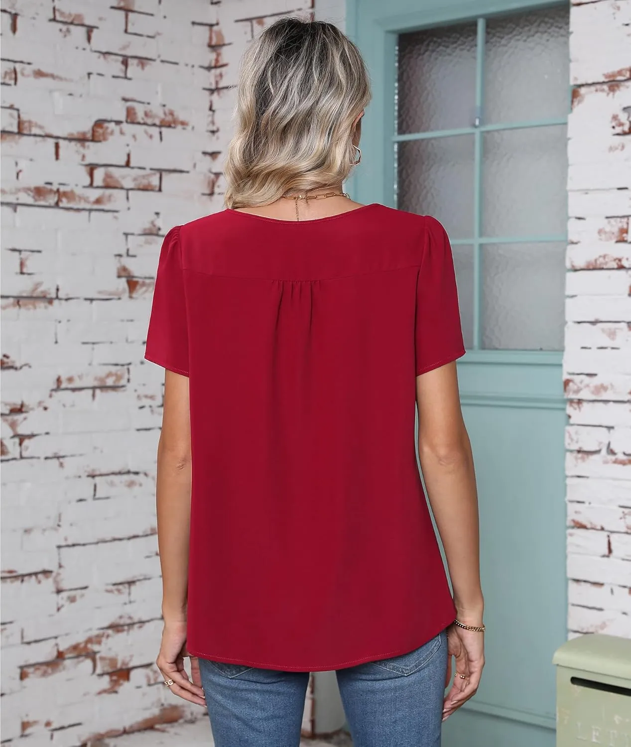 CZYINXIAN Women's Summer Casual Short Sleeve Blouse Dressy Round Neck Business Chiffon Top Shirt
