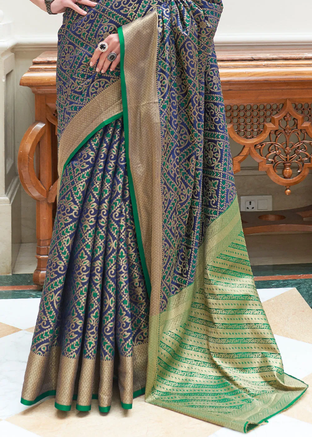 Dark Blue Zari Woven Patola Silk Saree