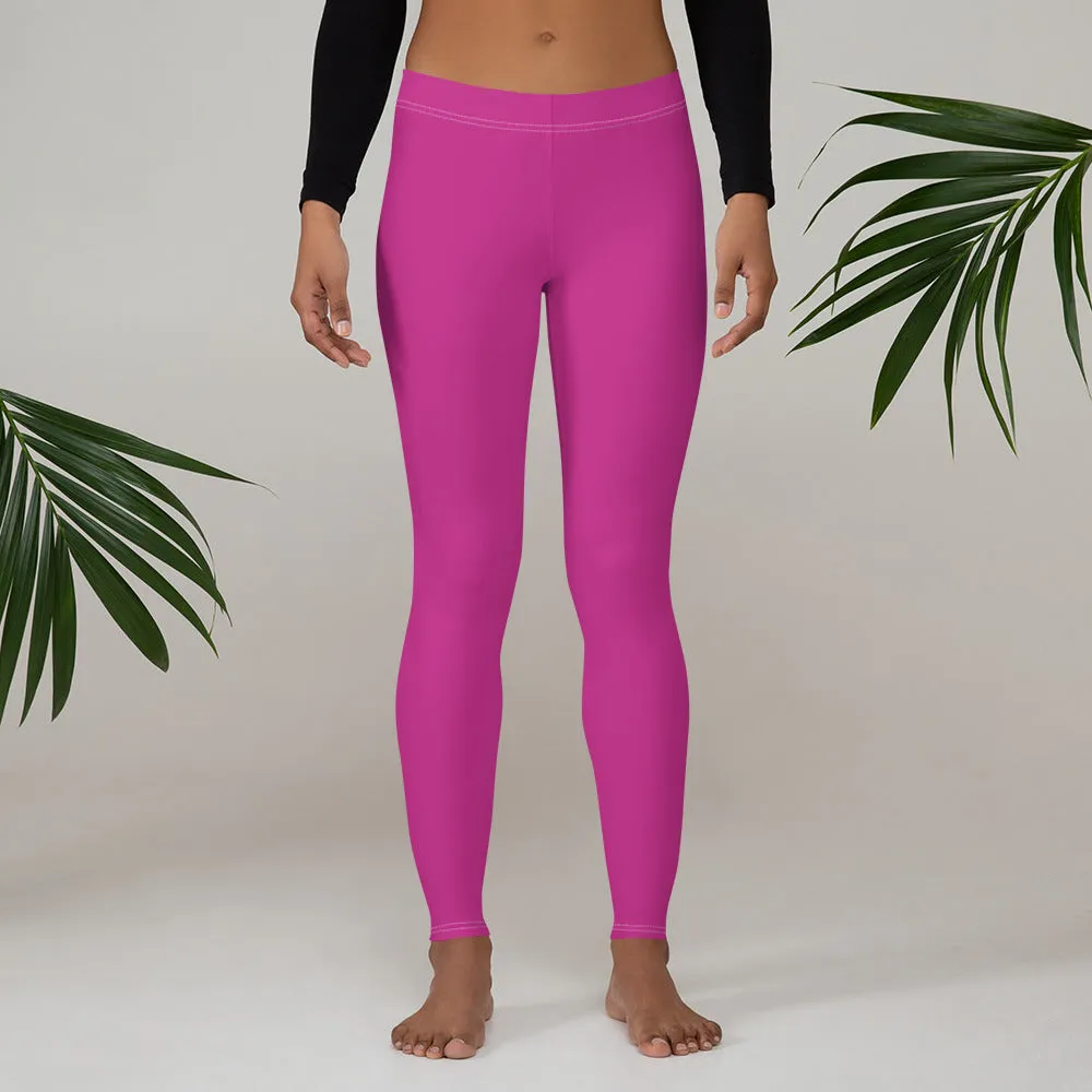 Dark Pink Women's Casual Leggings, Bright Hot Pink Long Fashion Tights-Made in USA/EU/MX