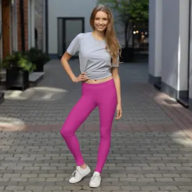 Dark Pink Women's Casual Leggings, Bright Hot Pink Long Fashion Tights-Made in USA/EU/MX