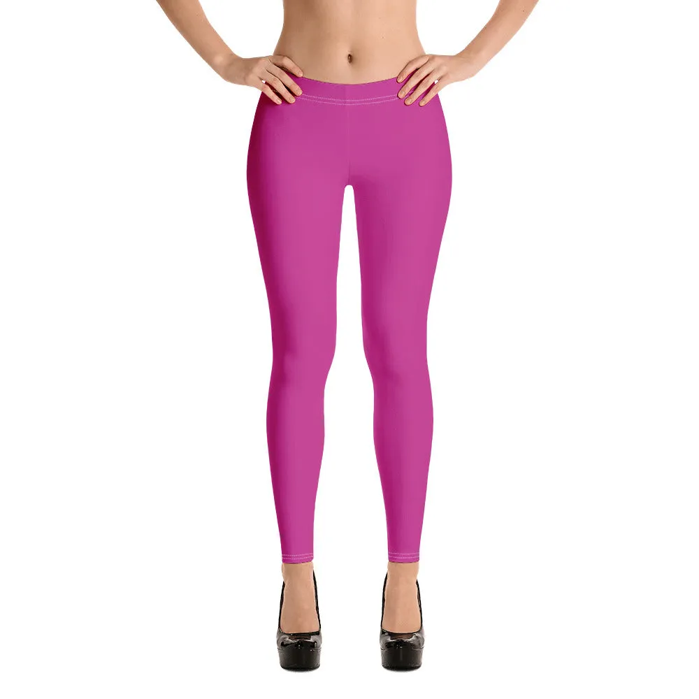 Dark Pink Women's Casual Leggings, Bright Hot Pink Long Fashion Tights-Made in USA/EU/MX