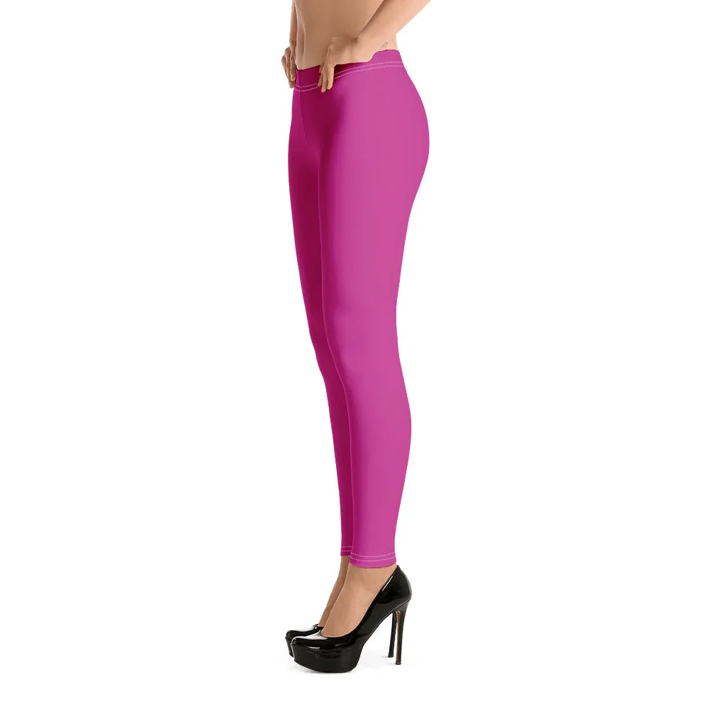 Dark Pink Women's Casual Leggings, Bright Hot Pink Long Fashion Tights-Made in USA/EU/MX