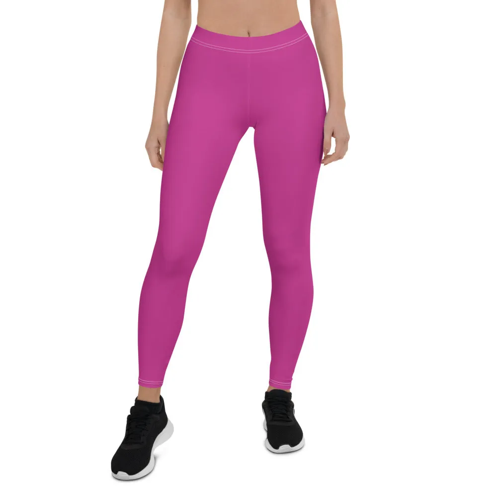 Dark Pink Women's Casual Leggings, Bright Hot Pink Long Fashion Tights-Made in USA/EU/MX