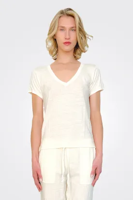 Deep V-Neck Tee - Macadamia