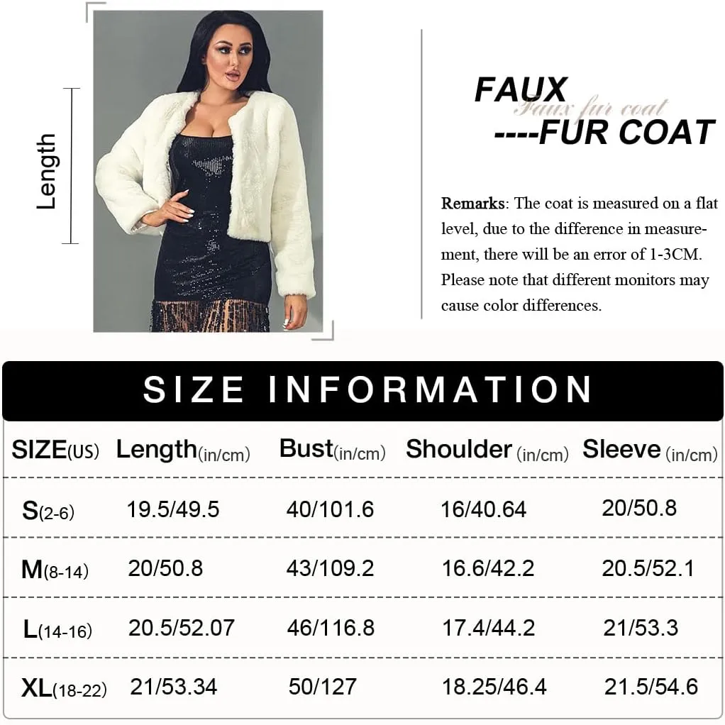 Edary Women Faux Fur Jacket Long Sleeve Coat Open Front Fur Coat Winter Warm Shaggy Faux Fur Parka for Women and Girl
