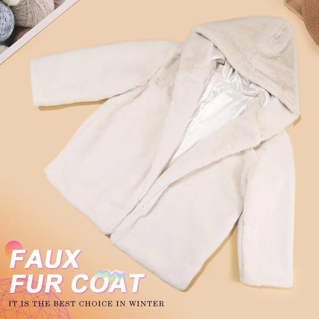 Edary Women's Faux Fur Coat Long Sleeve Hooded Faux Fur Jacket Open Front Fluffy Outwear Jackets Party Warm Fur Coats