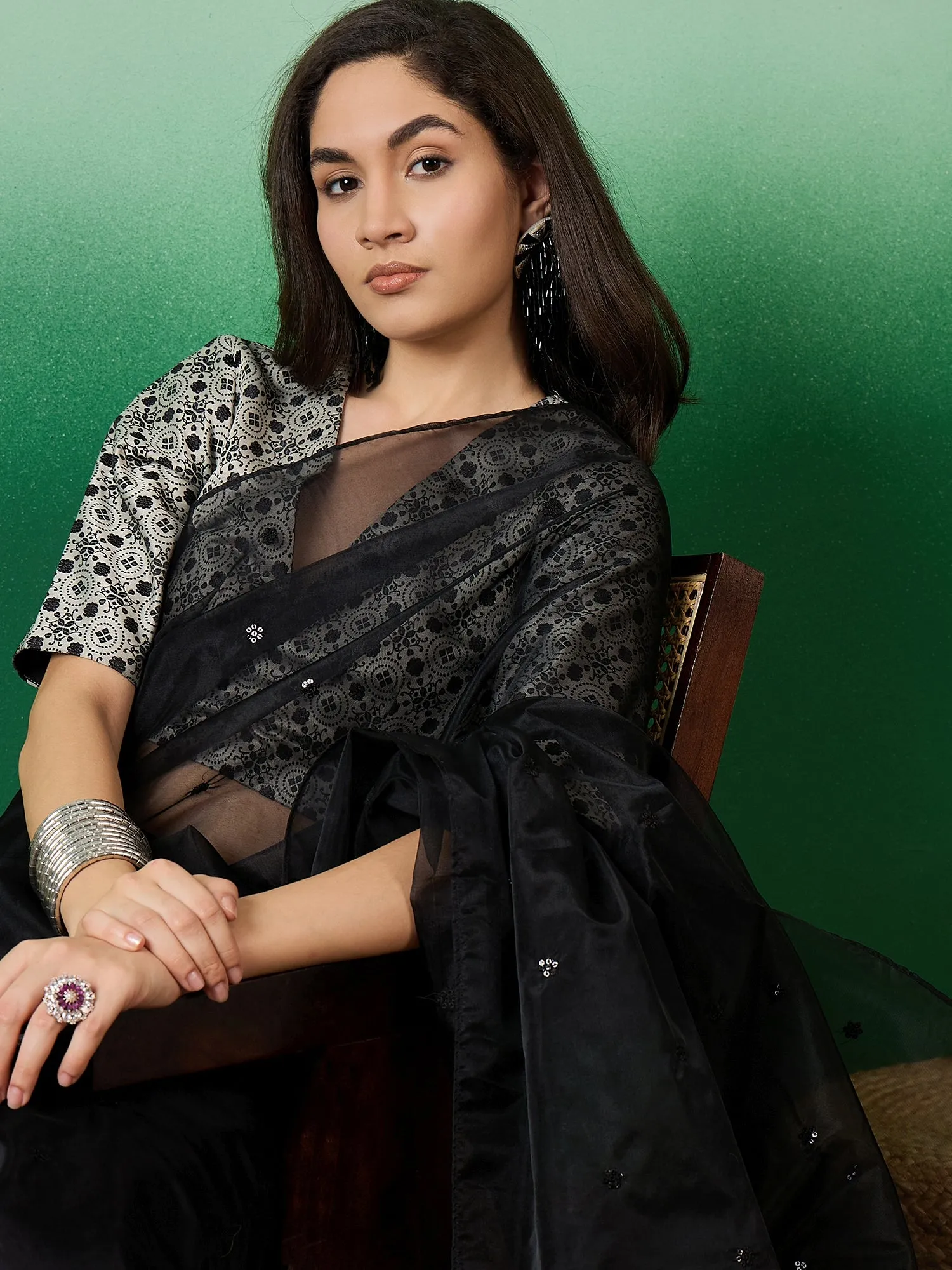 Embroidered Saree With Blouse Piece