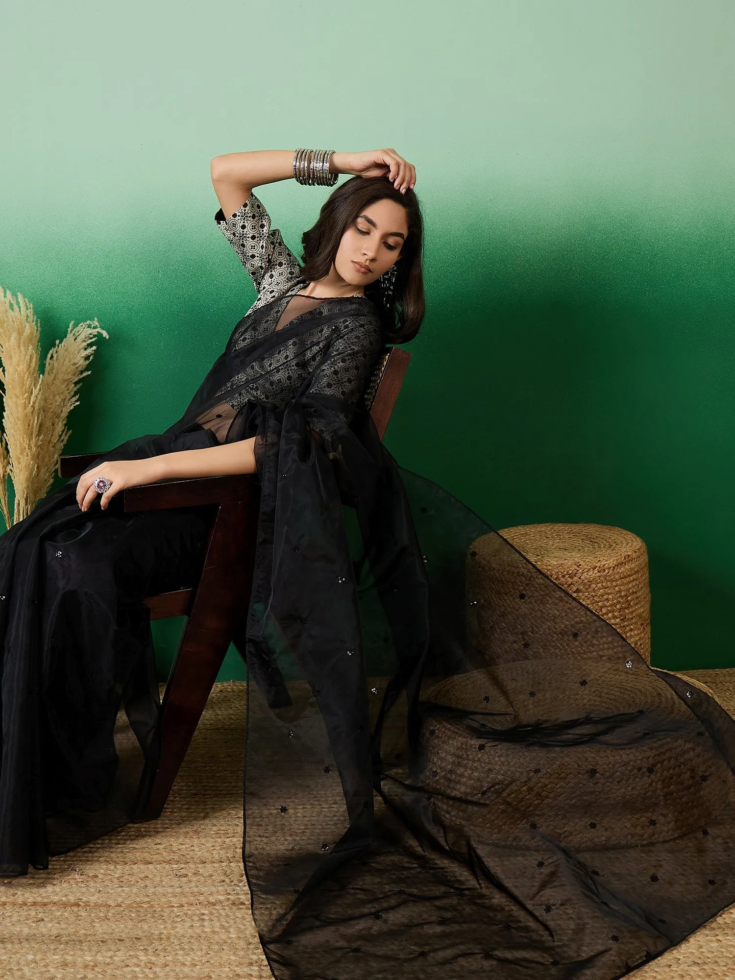 Embroidered Saree With Blouse Piece