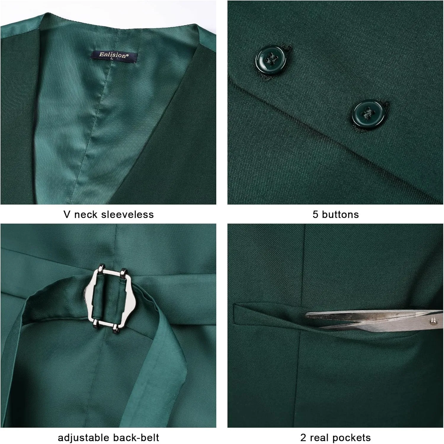 Enlision Men's Suit Vest Business Formal Dress Waistcoat Solid Color Vest for Suit or Tuxedo