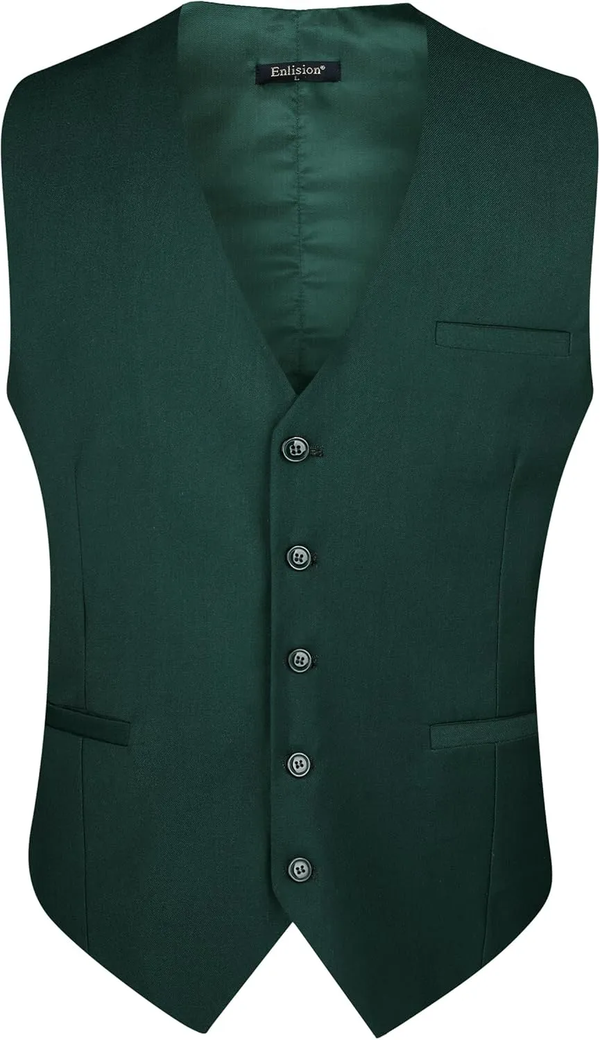 Enlision Men's Suit Vest Business Formal Dress Waistcoat Solid Color Vest for Suit or Tuxedo