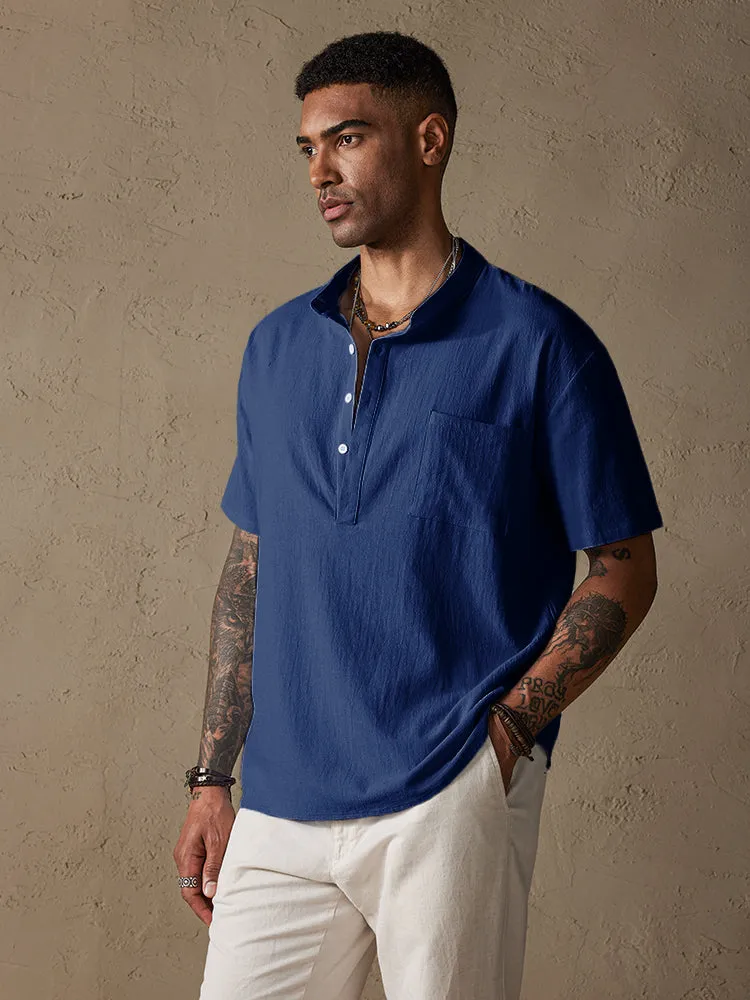 Fashion Cotton Linen Half Button Shirt