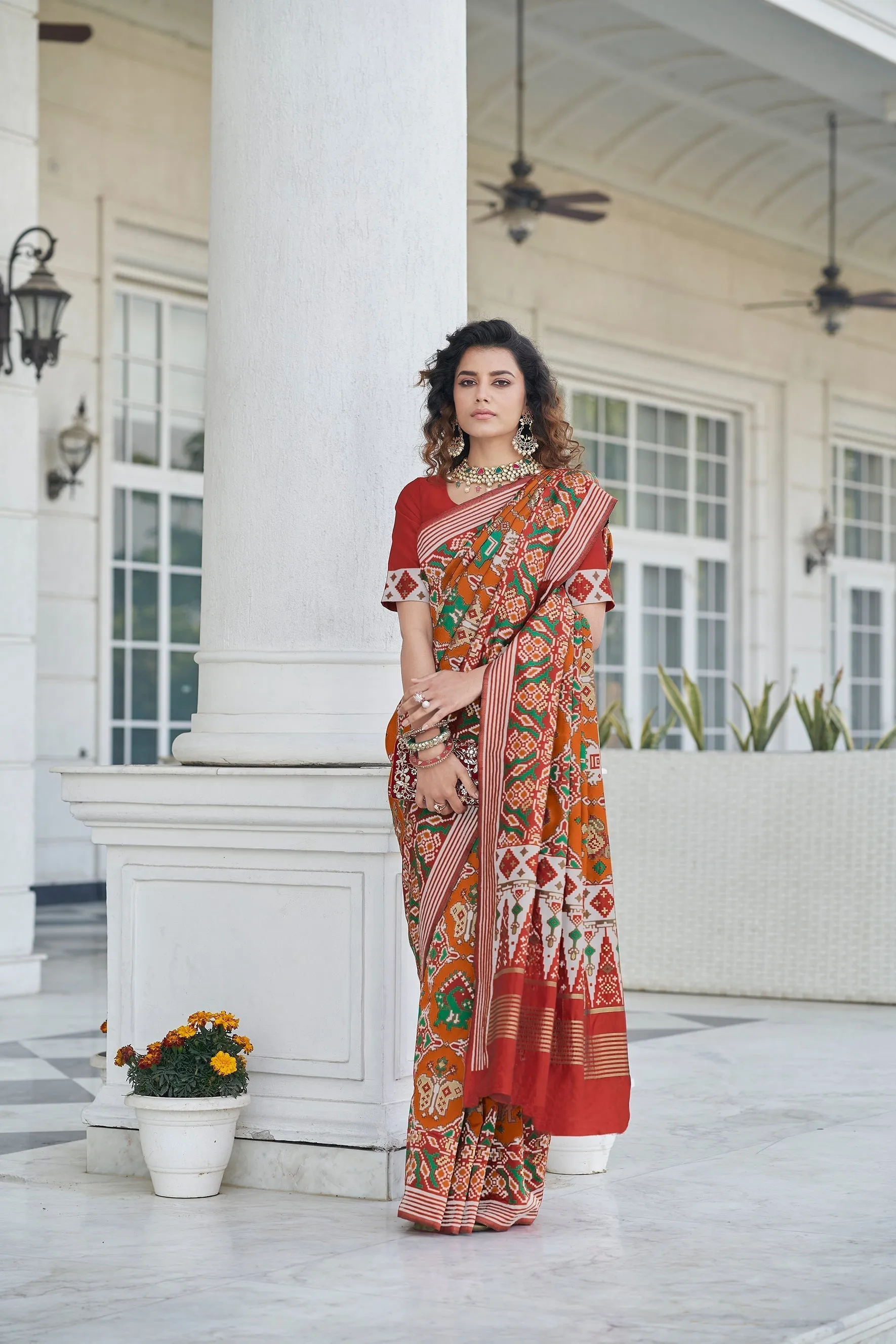 Function Wear Orange Color Patola Silk Saree