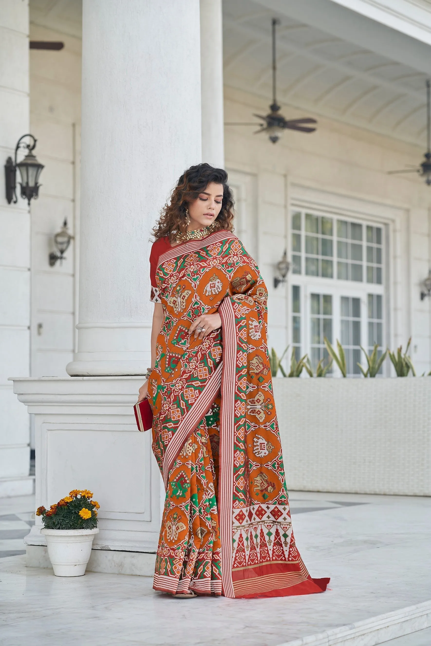 Function Wear Orange Color Patola Silk Saree