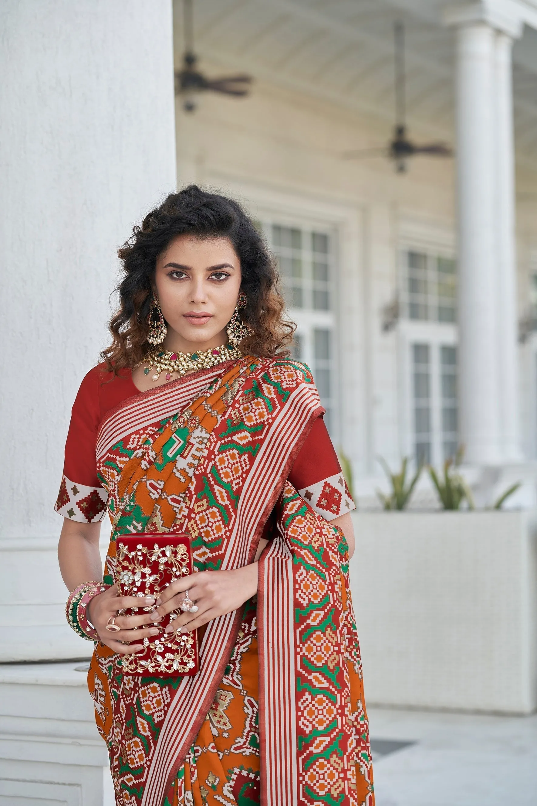 Function Wear Orange Color Patola Silk Saree