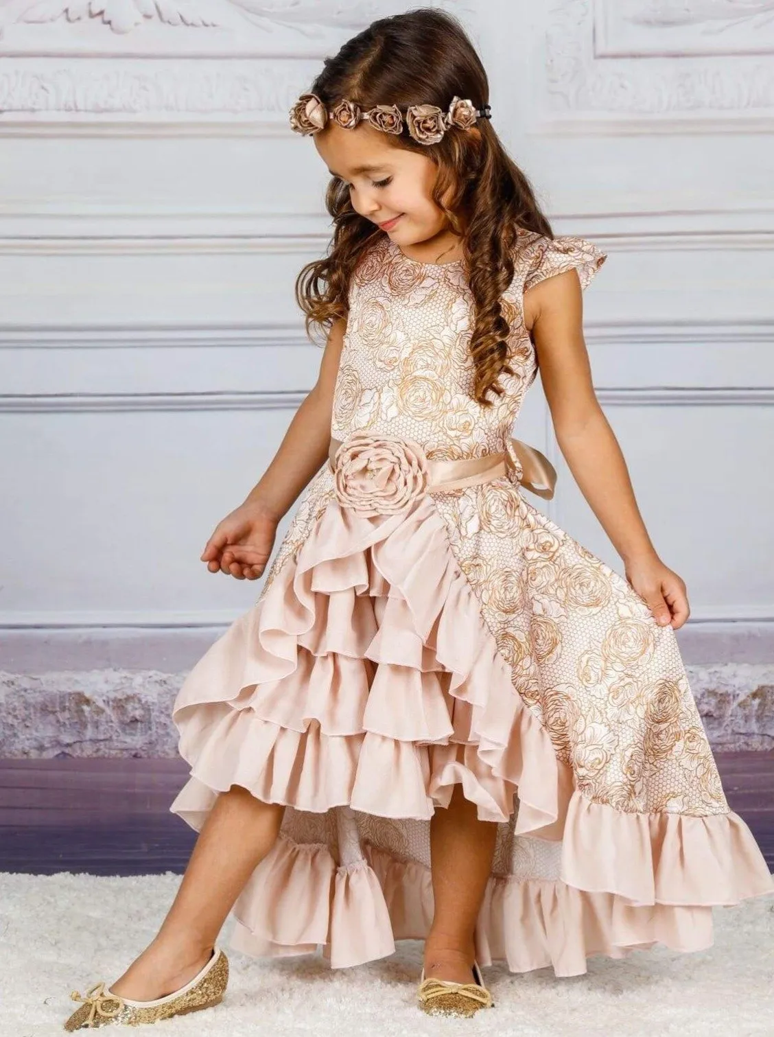 Girls Cap Sleeve Hi-Lo Special Occasion Dress