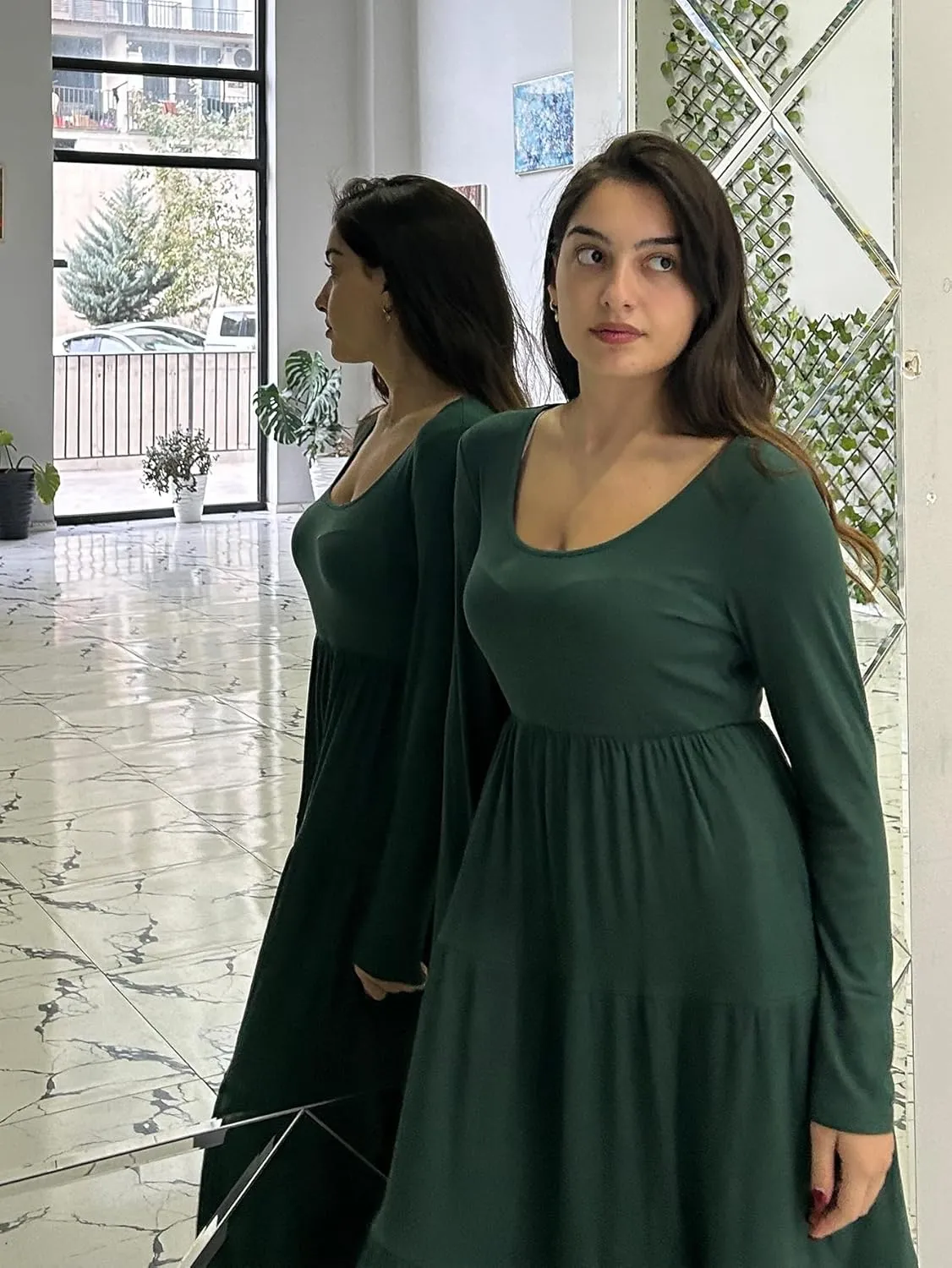 Glamaker Women's Long Sleeve Fall Dress Casual Swing Maxi Dress Tiered Midi Dress with Pockets 2024