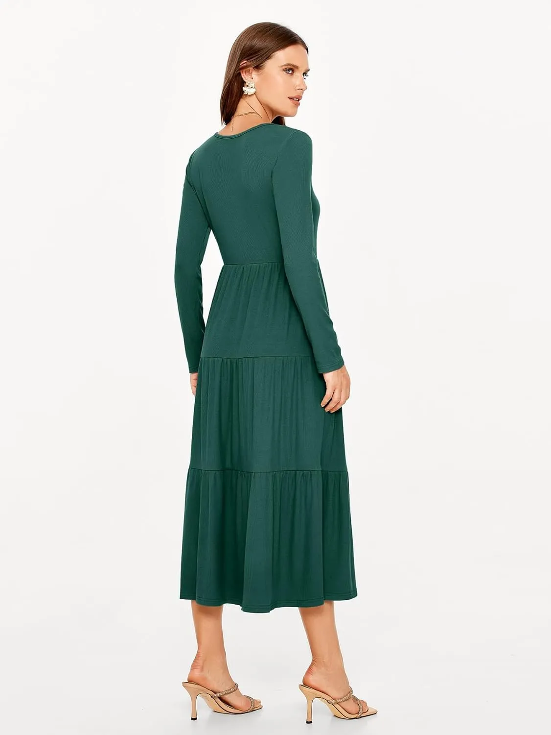 Glamaker Women's Long Sleeve Fall Dress Casual Swing Maxi Dress Tiered Midi Dress with Pockets 2024