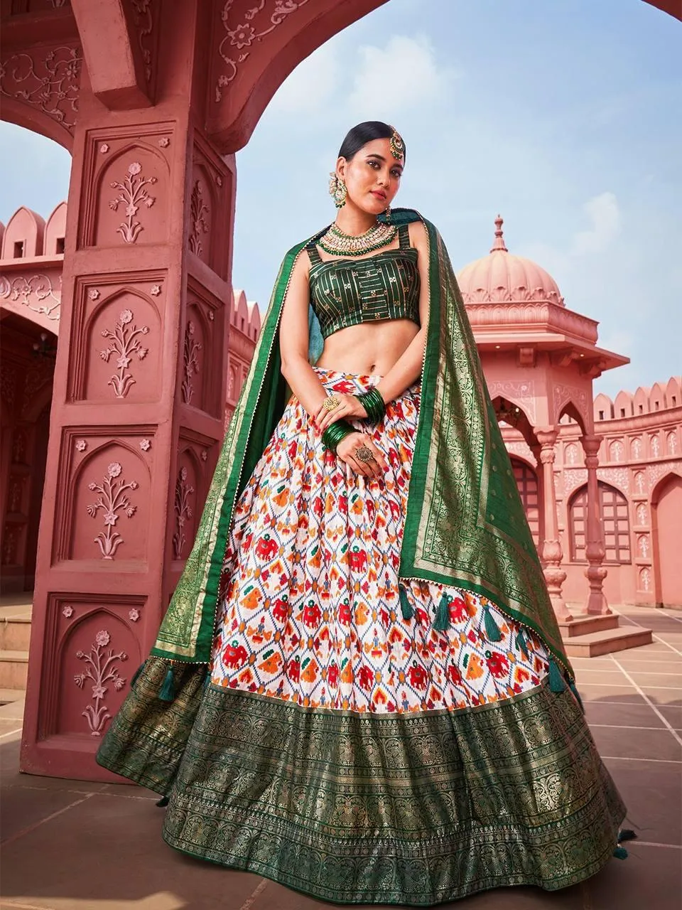 Green Patola Dola Silk  Lehenga Choli