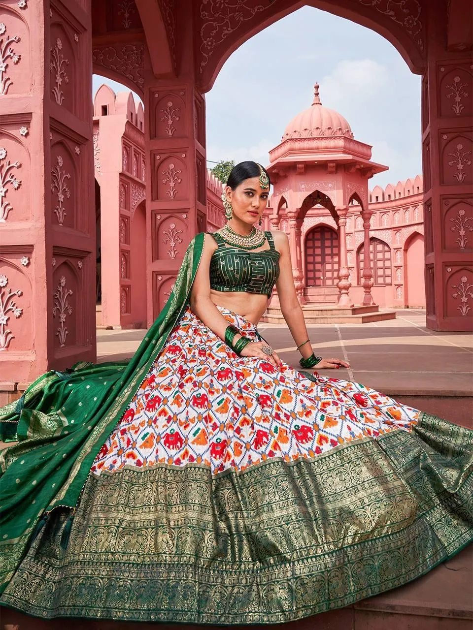 Green Patola Dola Silk  Lehenga Choli