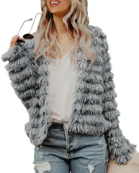Inorin Womens Fall Open Front Cardigan Faux Fur Coat Vintage Parka Shaggy Jacket Warm Coat Tops