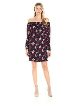 James & Erin Women's Off-The-Shoulder Printed Shift Dress
