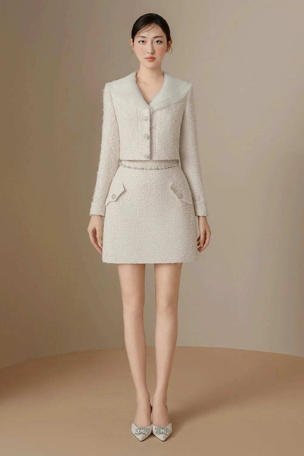 Lea A-line Button Tweed Mini Skirt